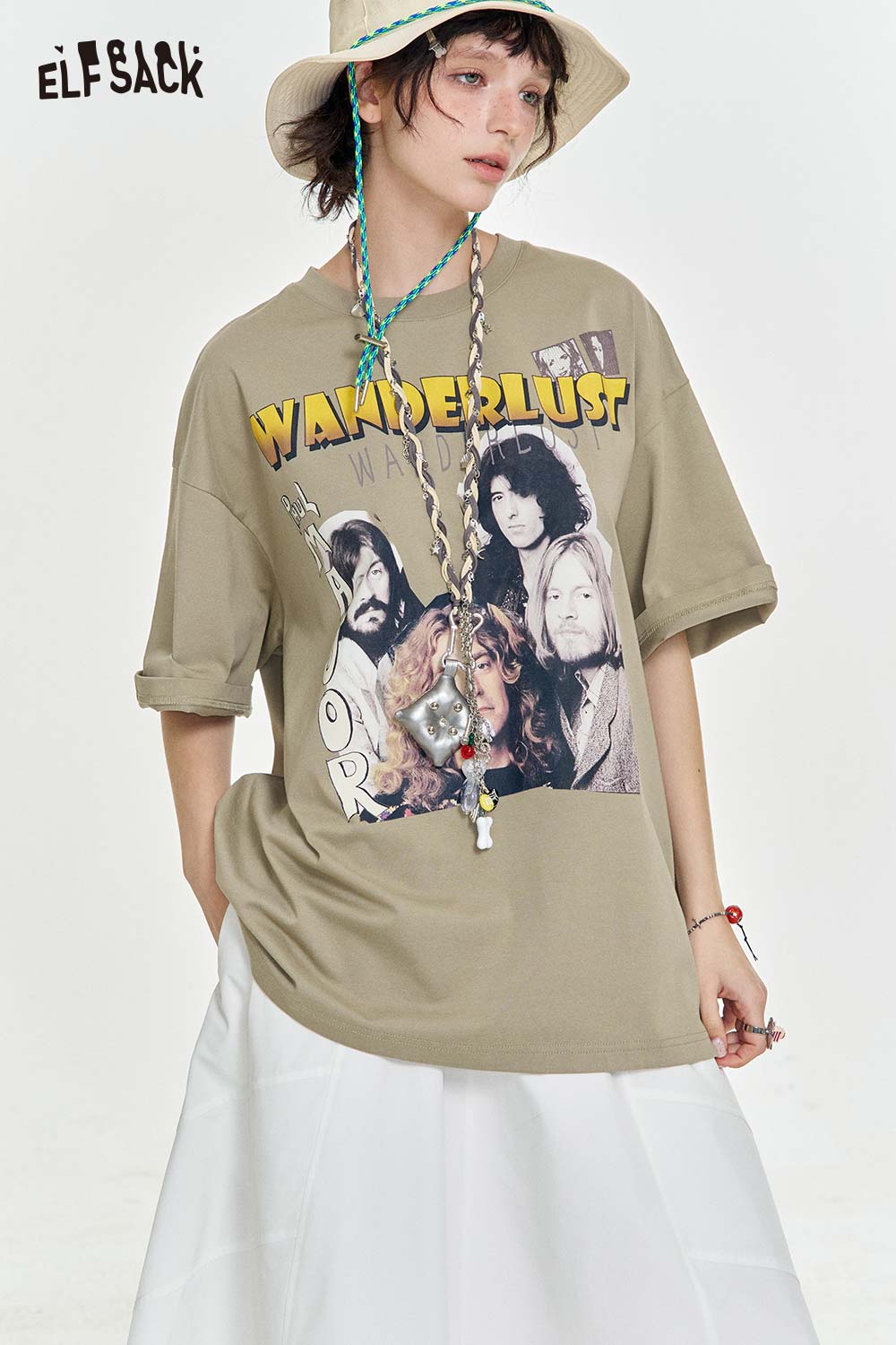 ELFSACK Soft Jersey Vintage Print Relaxed Tee