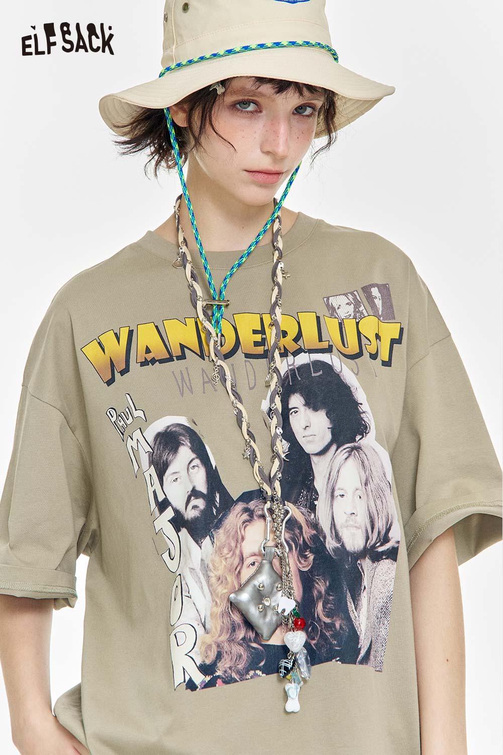 ELFSACK Soft Jersey Vintage Print Relaxed Tee