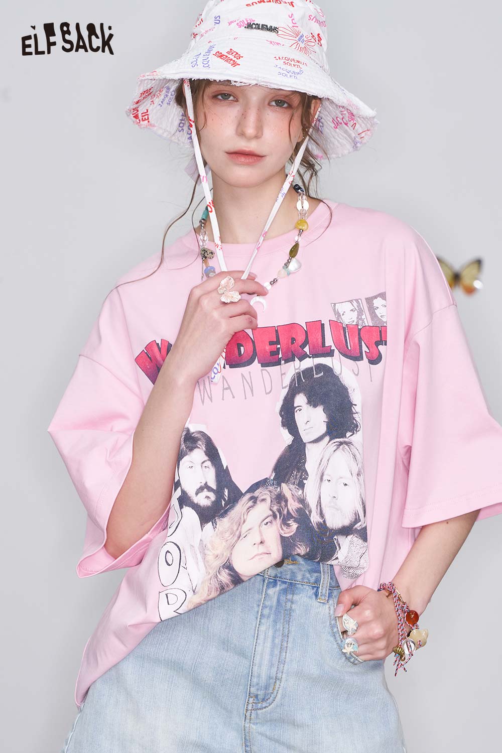 ELFSACK Soft Jersey Vintage Print Relaxed Tee