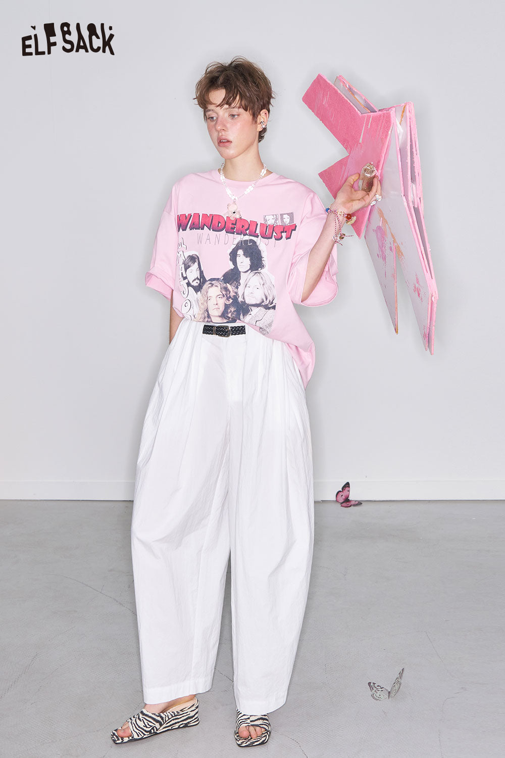 ELFSACK Soft Jersey Vintage Print Relaxed Tee
