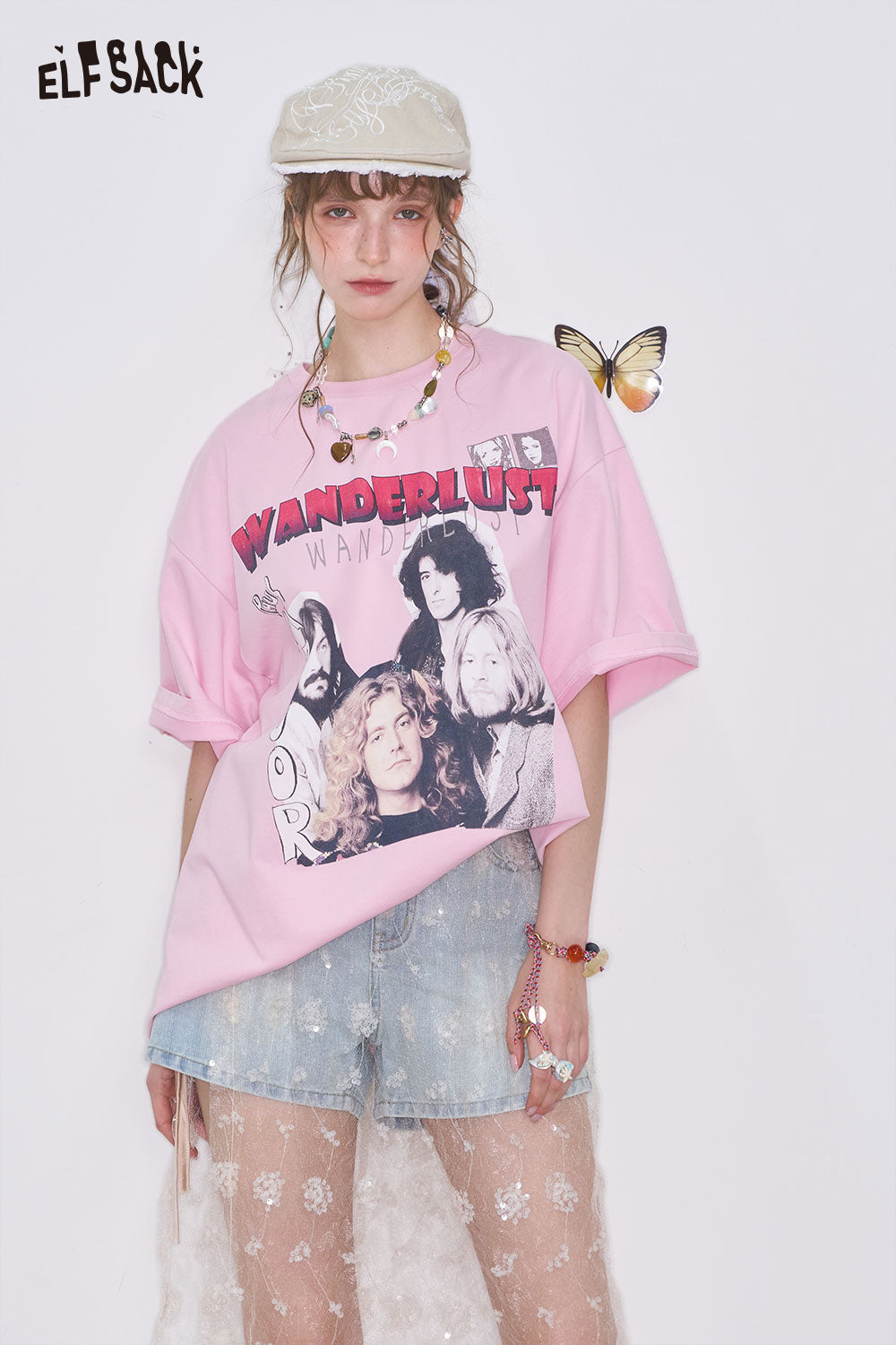 ELFSACK Soft Jersey Vintage Print Relaxed Tee