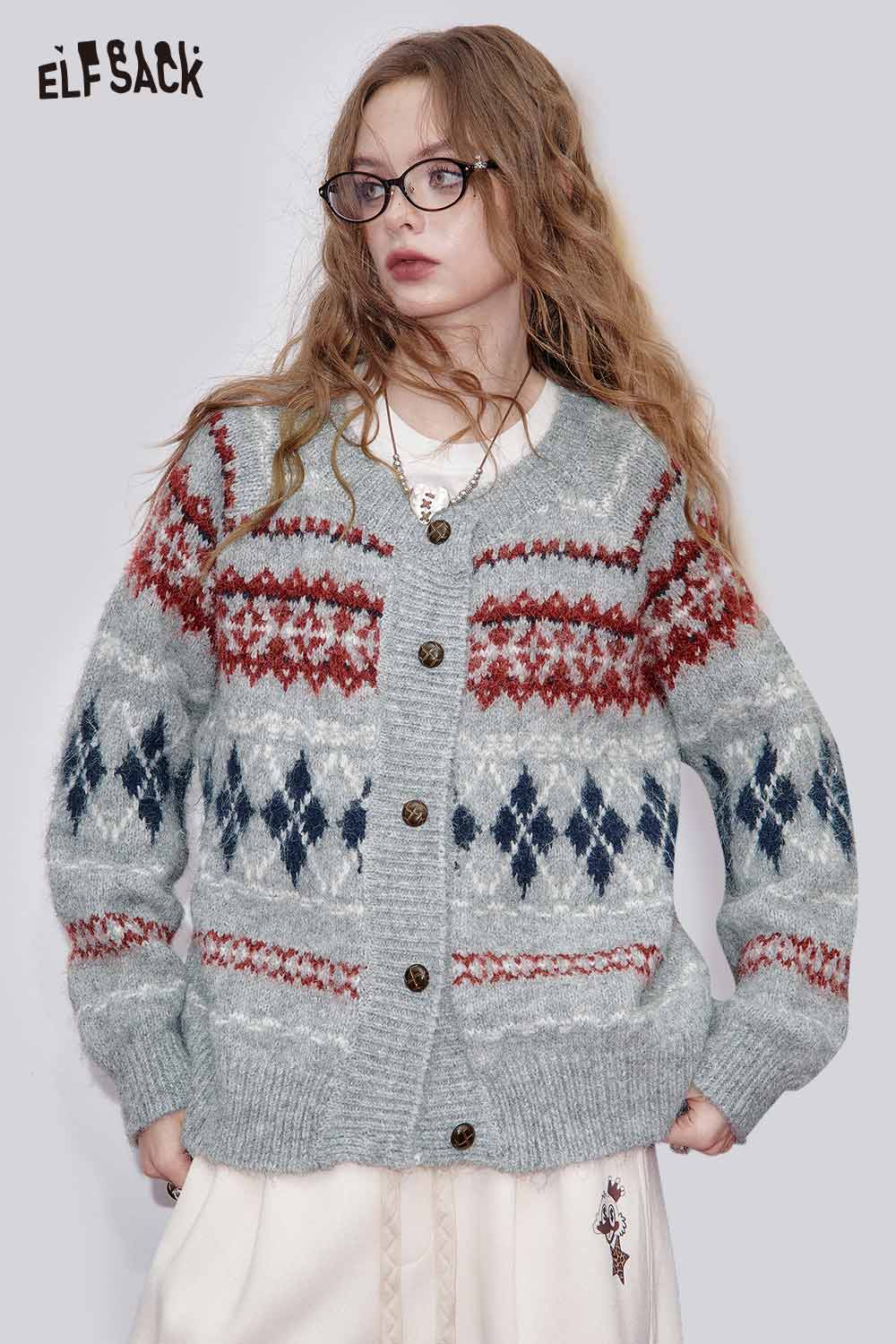 ELFSACK Soft Plaid High-waisted Wide-leg Pants