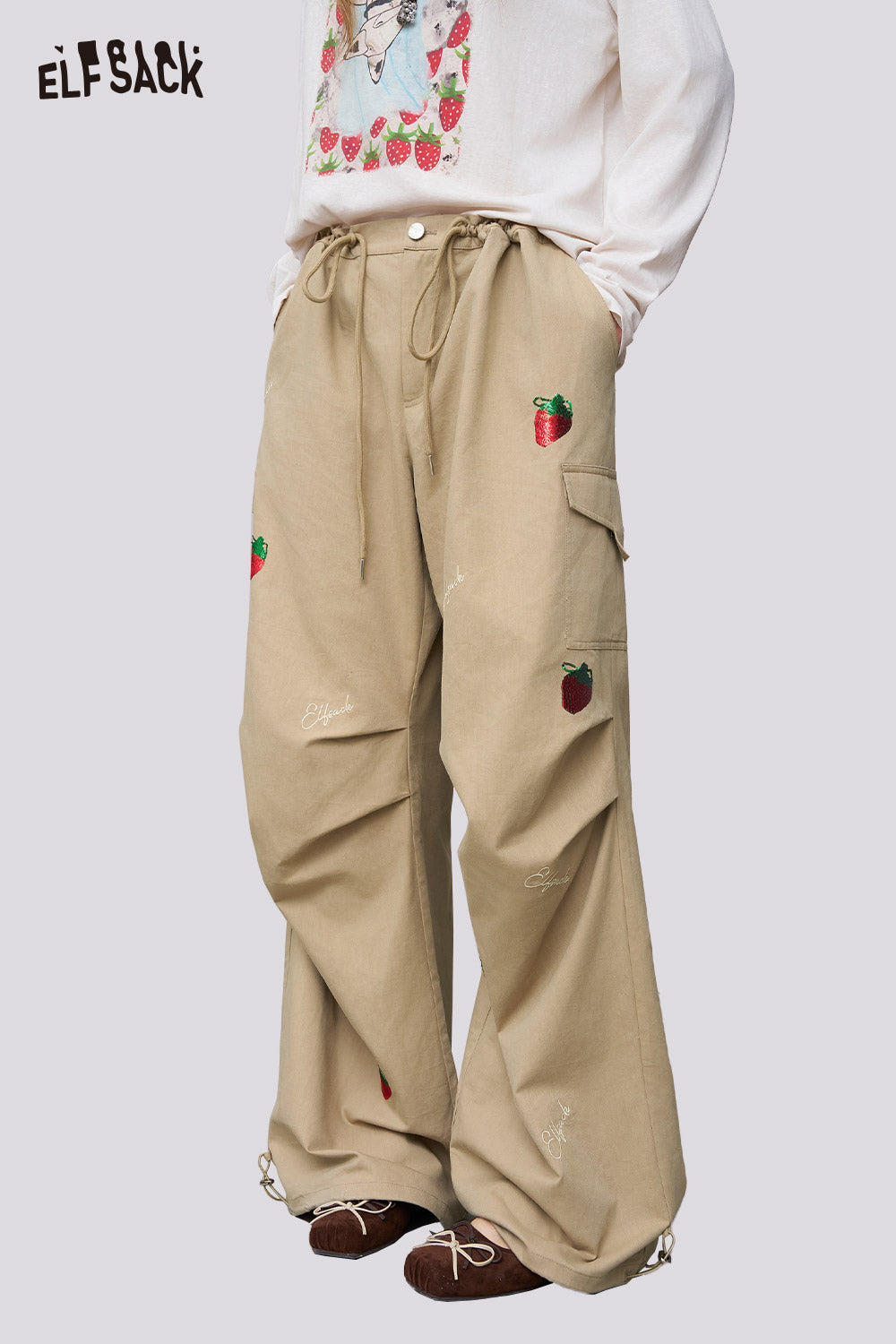 ELFSACK Soft Strawberry Stitch Detail Adjustable Drawcord Utility Pants