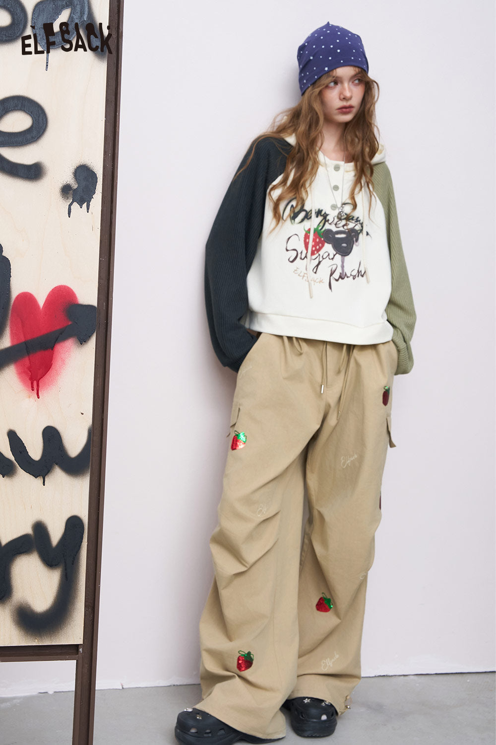 ELFSACK Soft Strawberry Stitch Detail Adjustable Drawcord Utility Pants