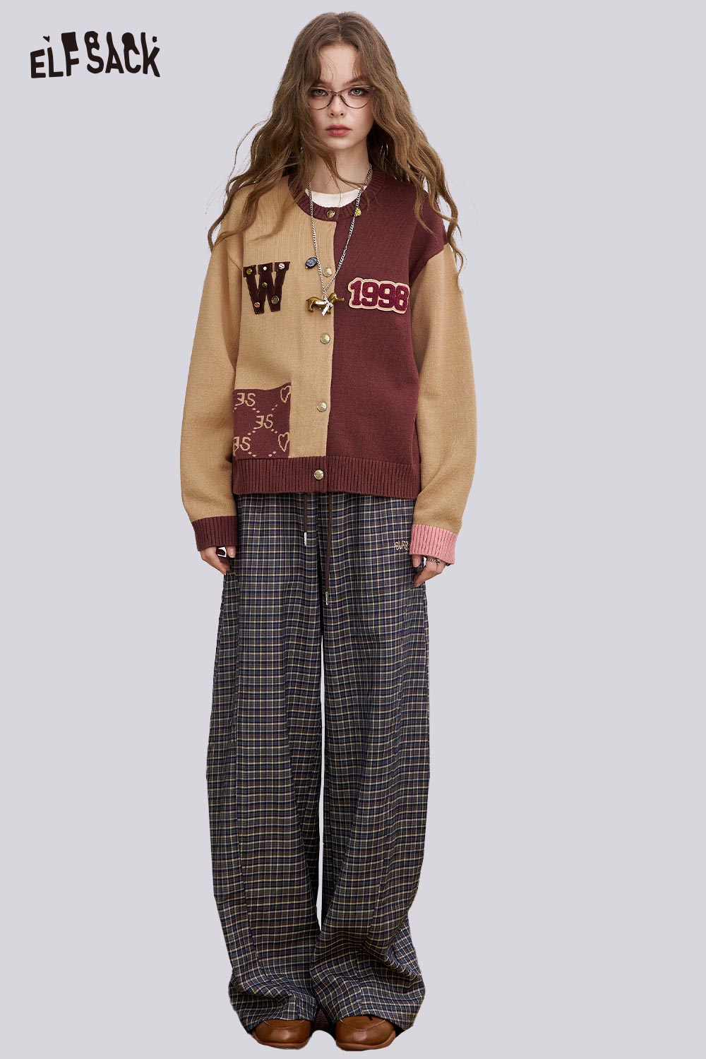 ELFSACK Soft Stripe Embroidered Wide Leg Pants
