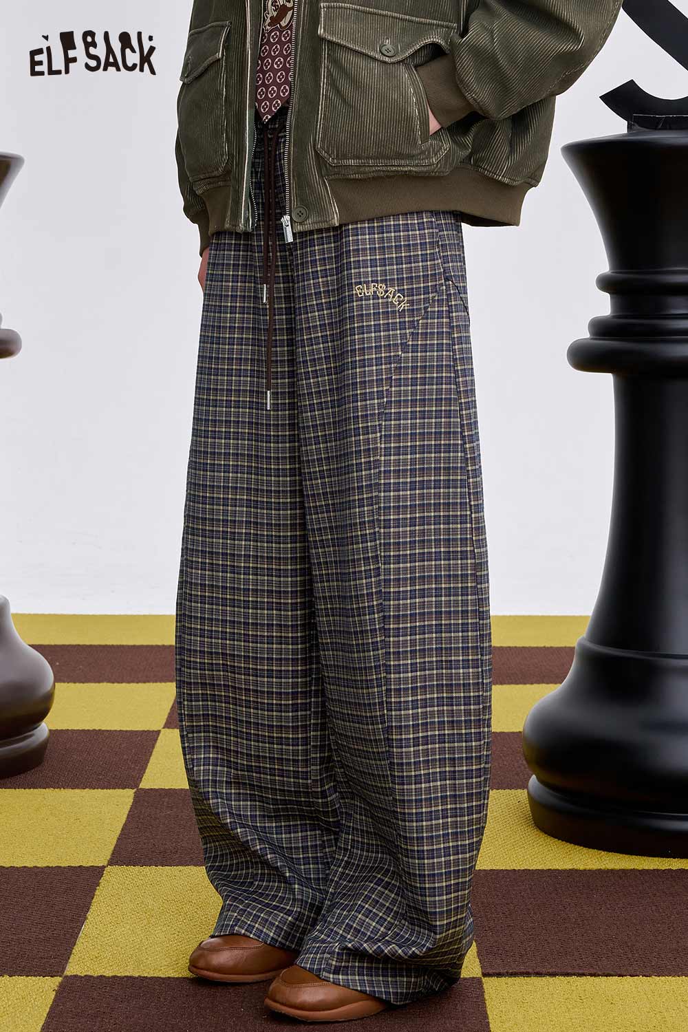 ELFSACK Soft Stripe Embroidered Wide Leg Pants