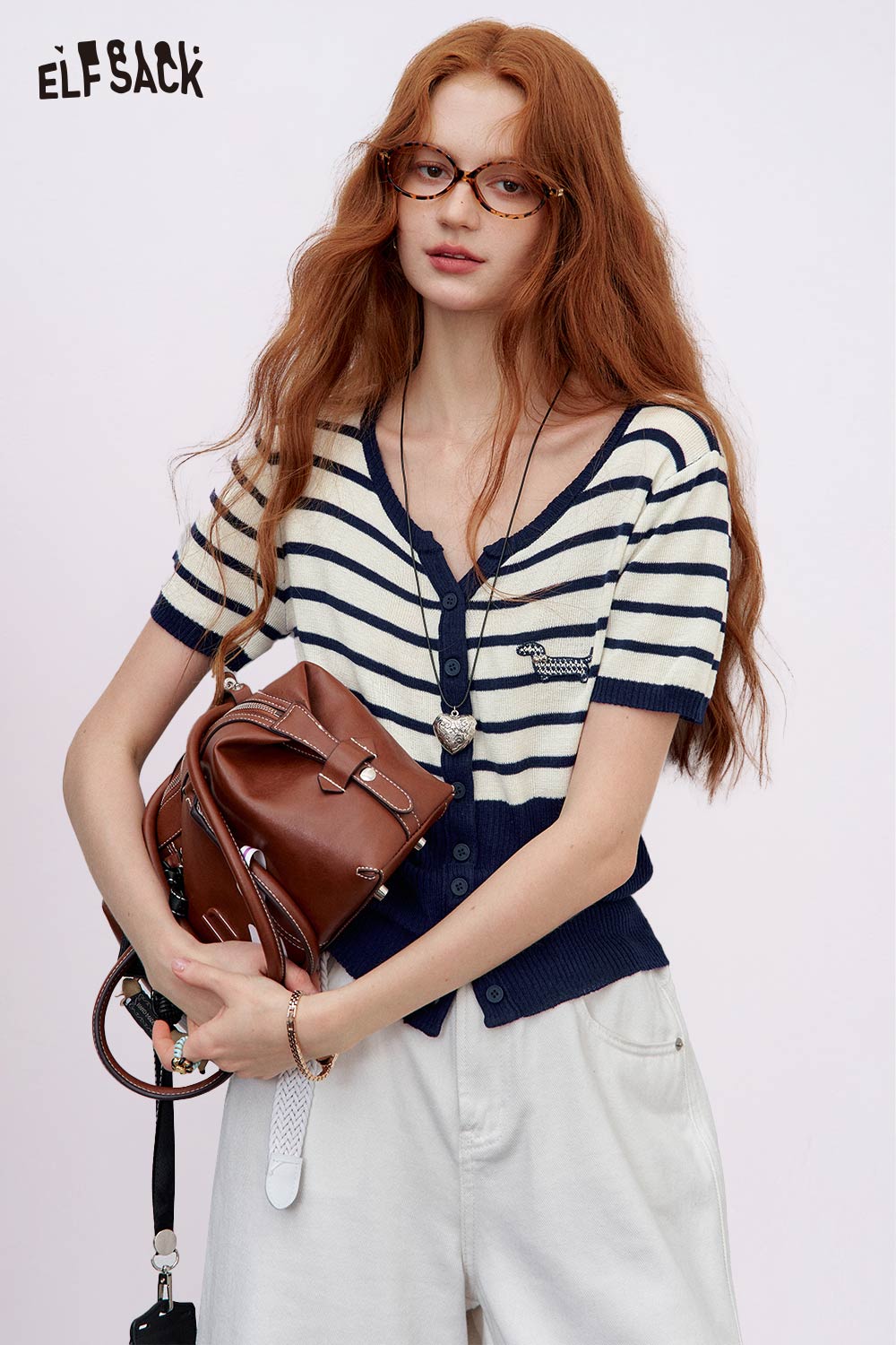 ELFSACK Soft Striped Classcic Middle Sleeve Knitwear