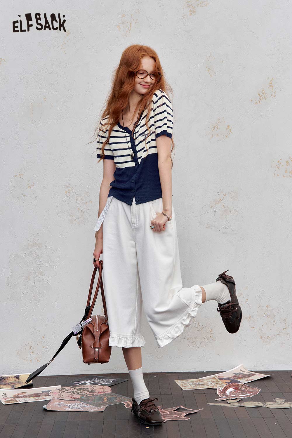 ELFSACK Soft Striped Classcic Middle Sleeve Knitwear