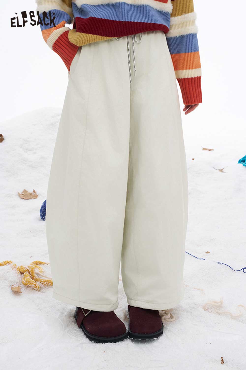 ELFSACK Soft Minimalist Casual Loose Solid Wide Leg Pants