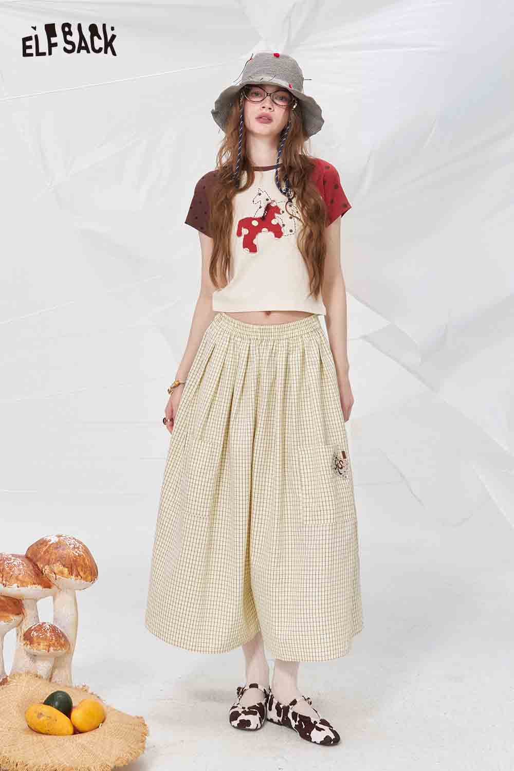 ELFSACK Solid Color Pocket Wide Leg Pants