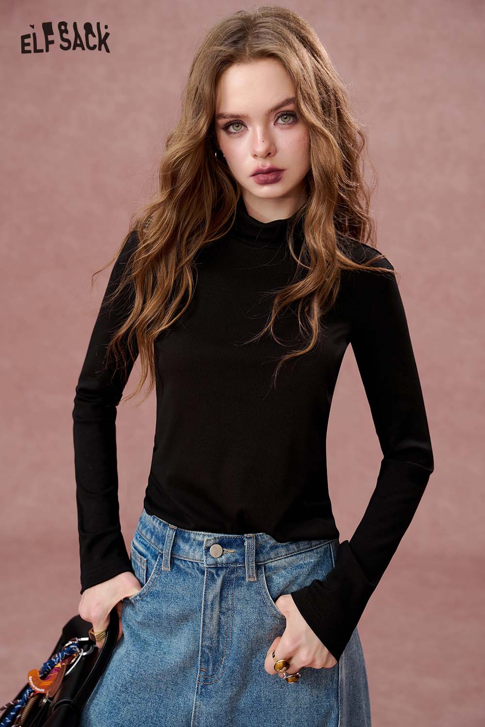 ELFSACK Solid Layering Versatile Long Sleeve Knitwear