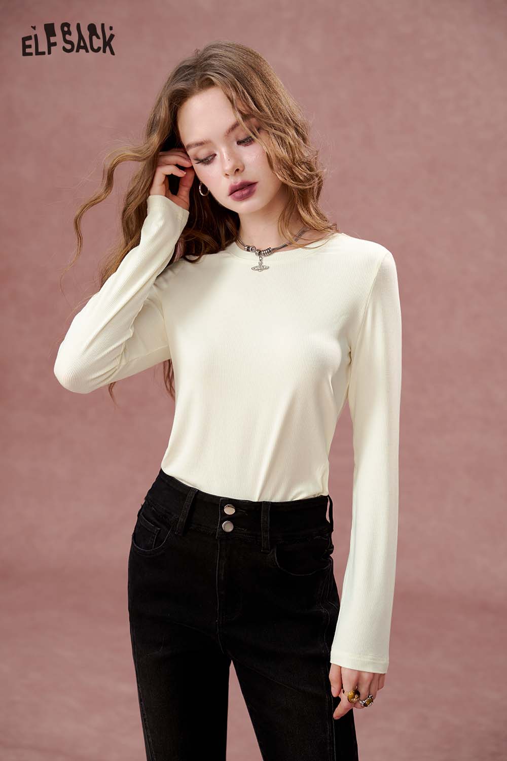 ELFSACK Solid Layering Versatile Long Sleeve Knitwear