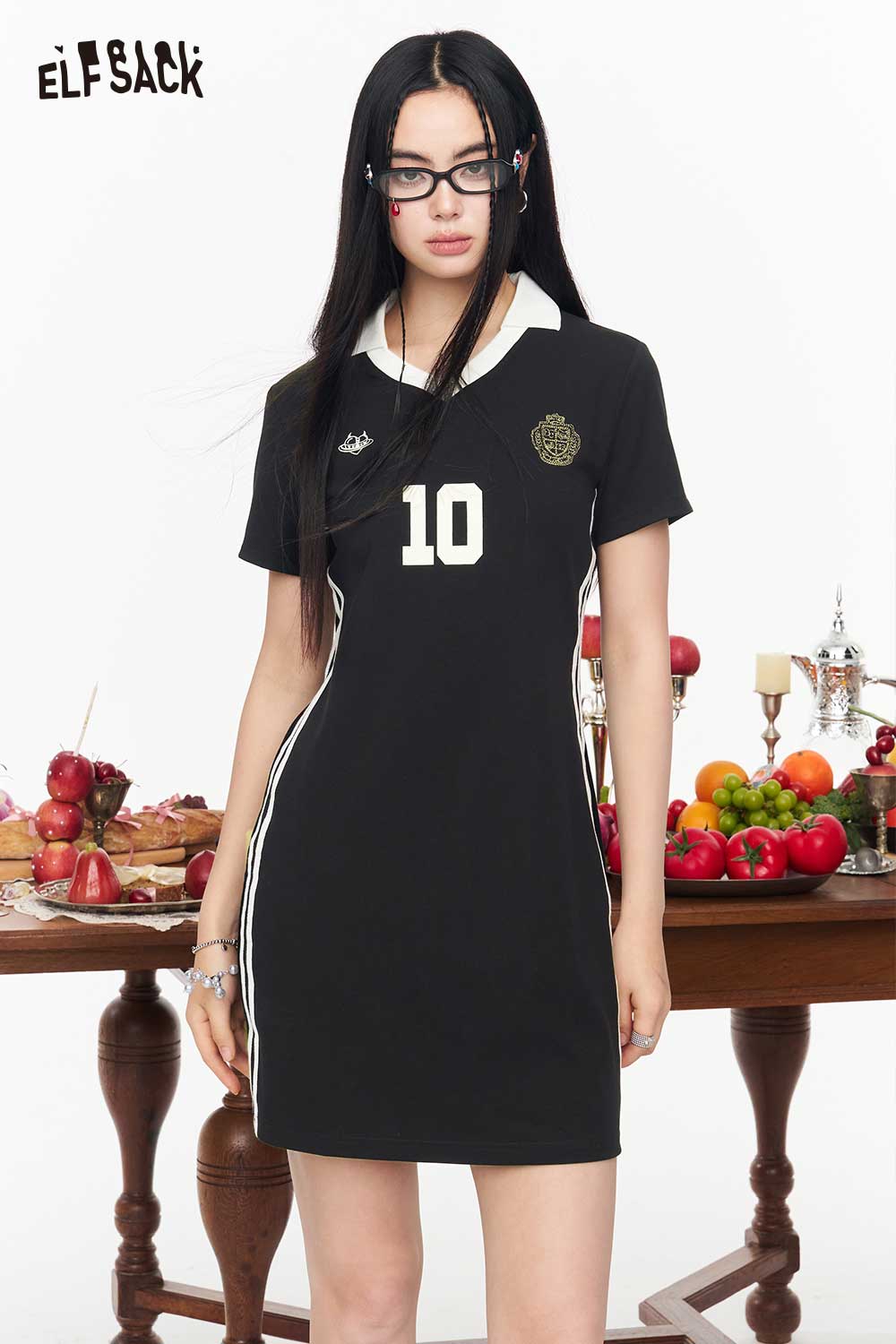 ELFSACK Sporty Jersey Style Number Print Dress
