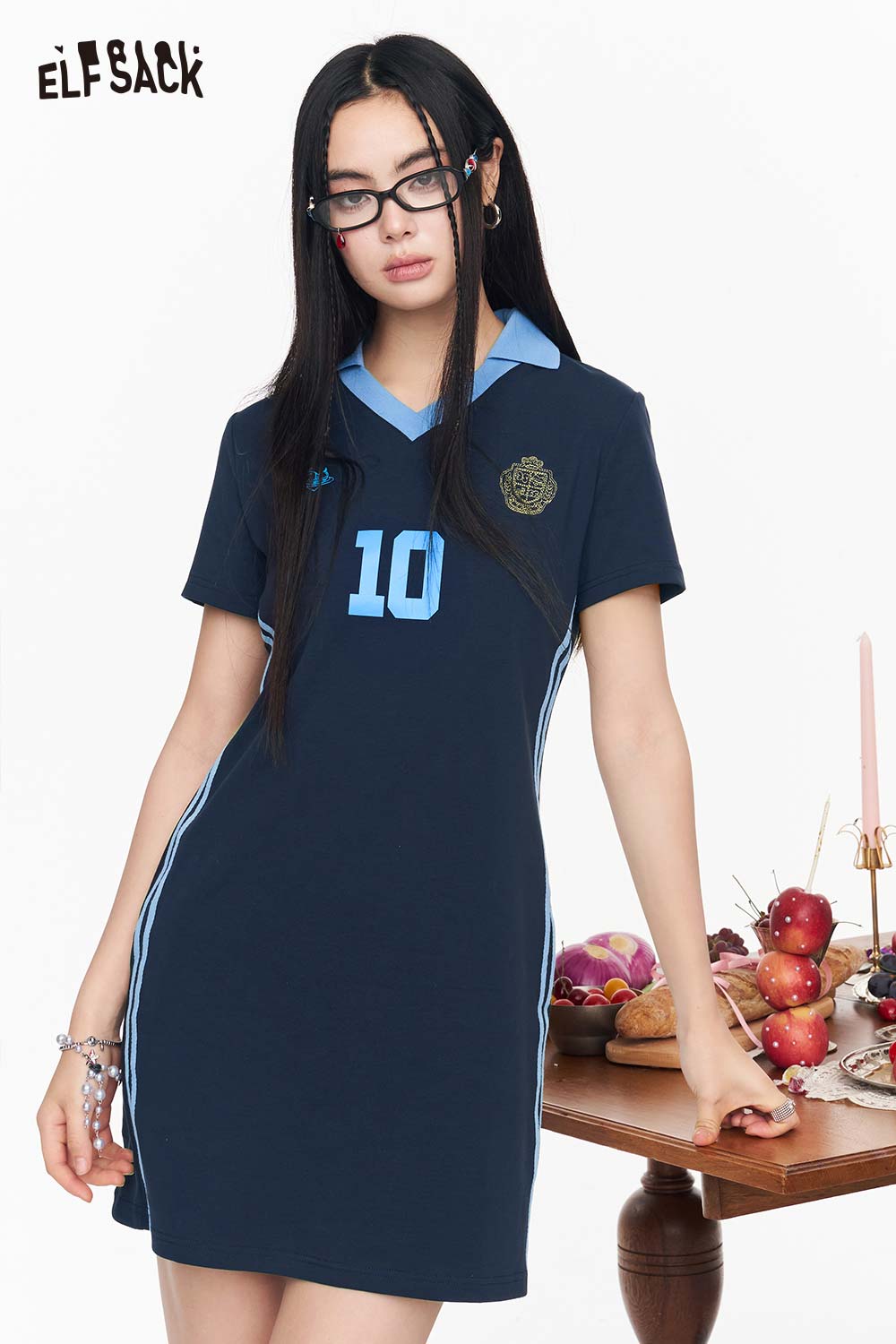 ELFSACK Sporty Jersey Style Number Print Dress