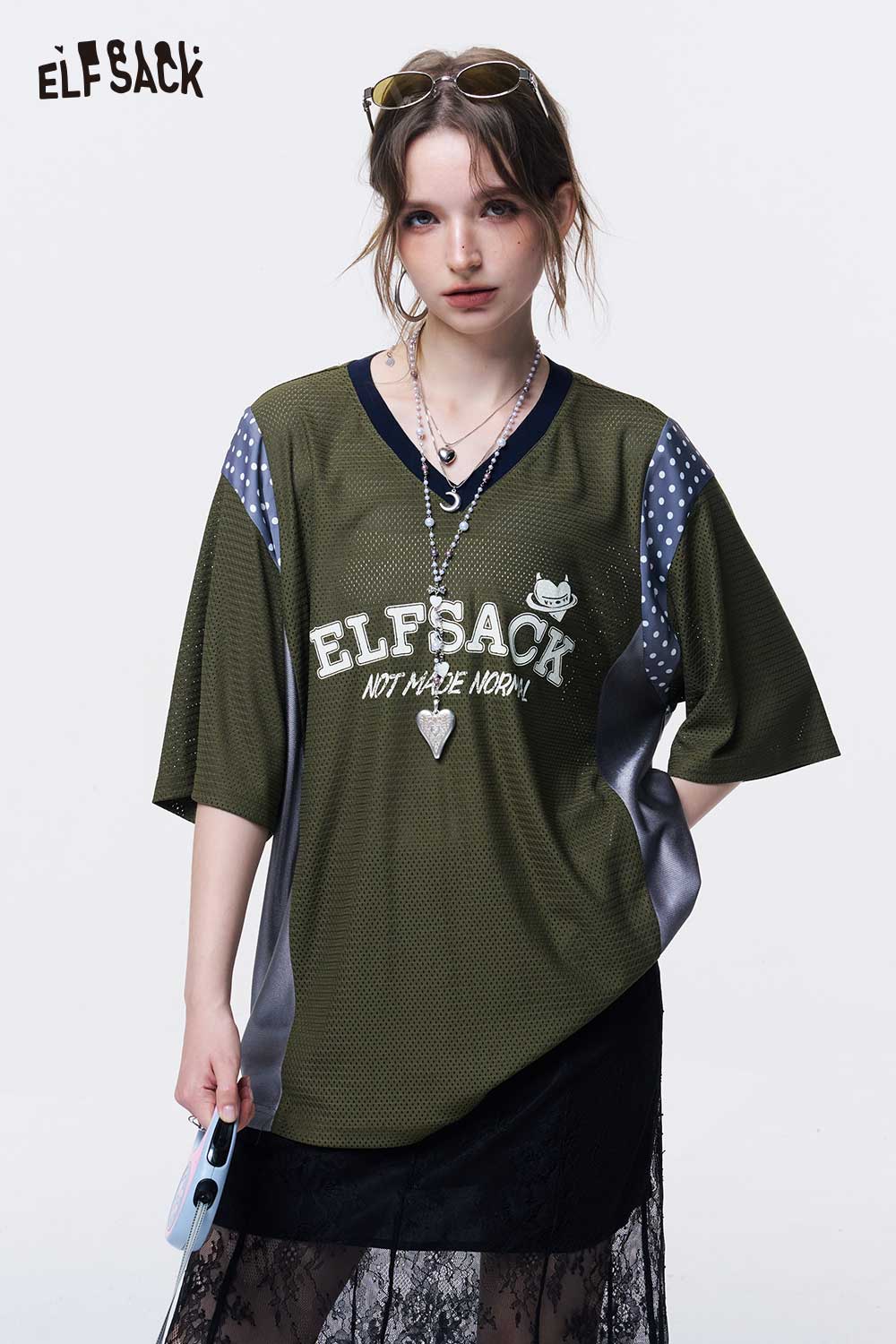 ELFSACK Sporty Mesh Oversized T-Shirt