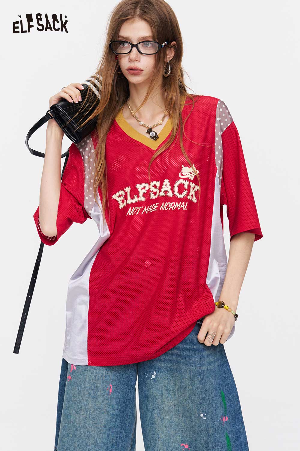 ELFSACK Sporty Mesh Oversized T-Shirt