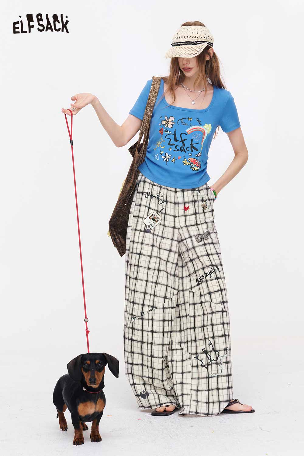 ELFSACK Square Neck Ruched Floral Print Tee