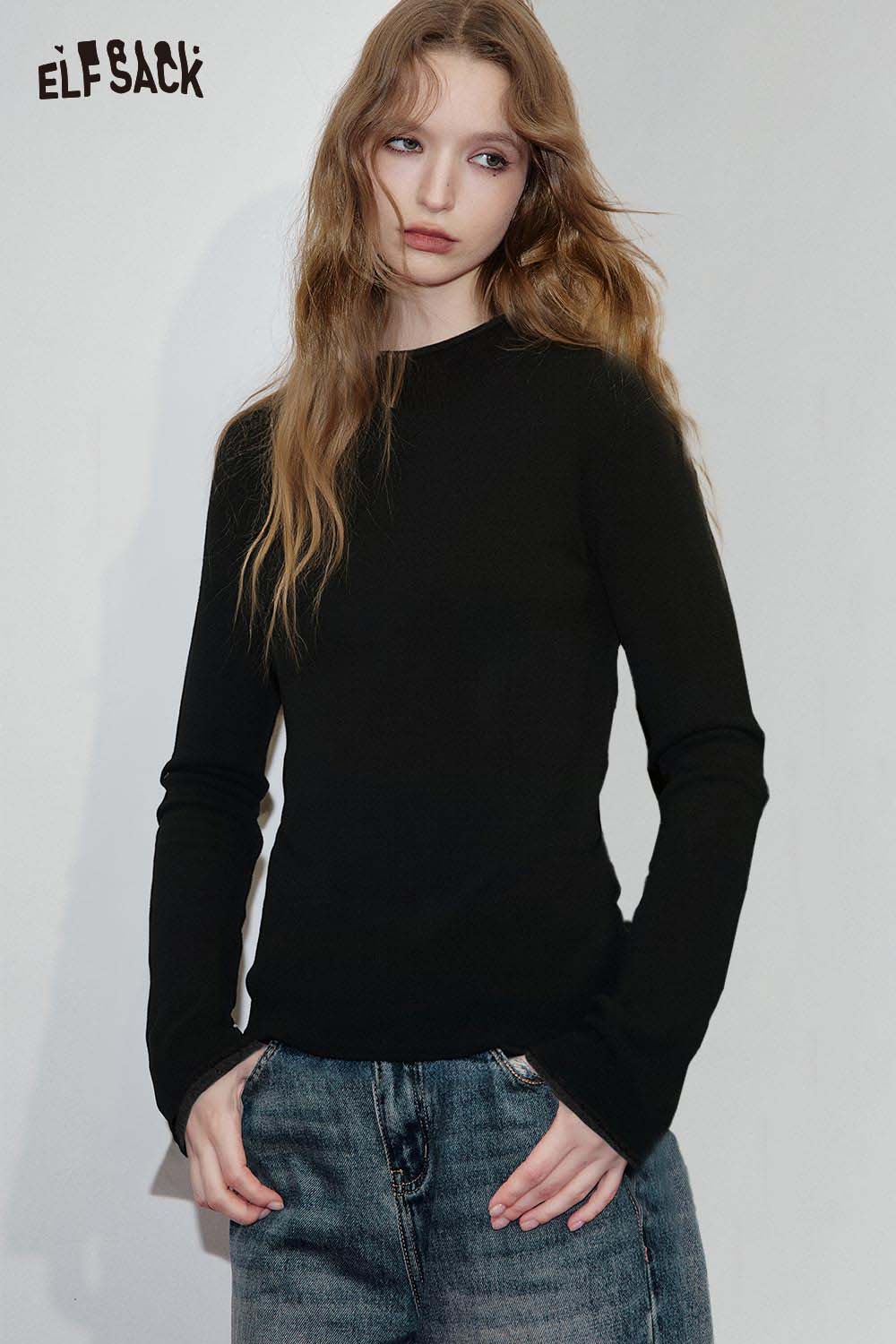 ELFSACK Soft Slim Fit Solid Half Neck Knit Sweater
