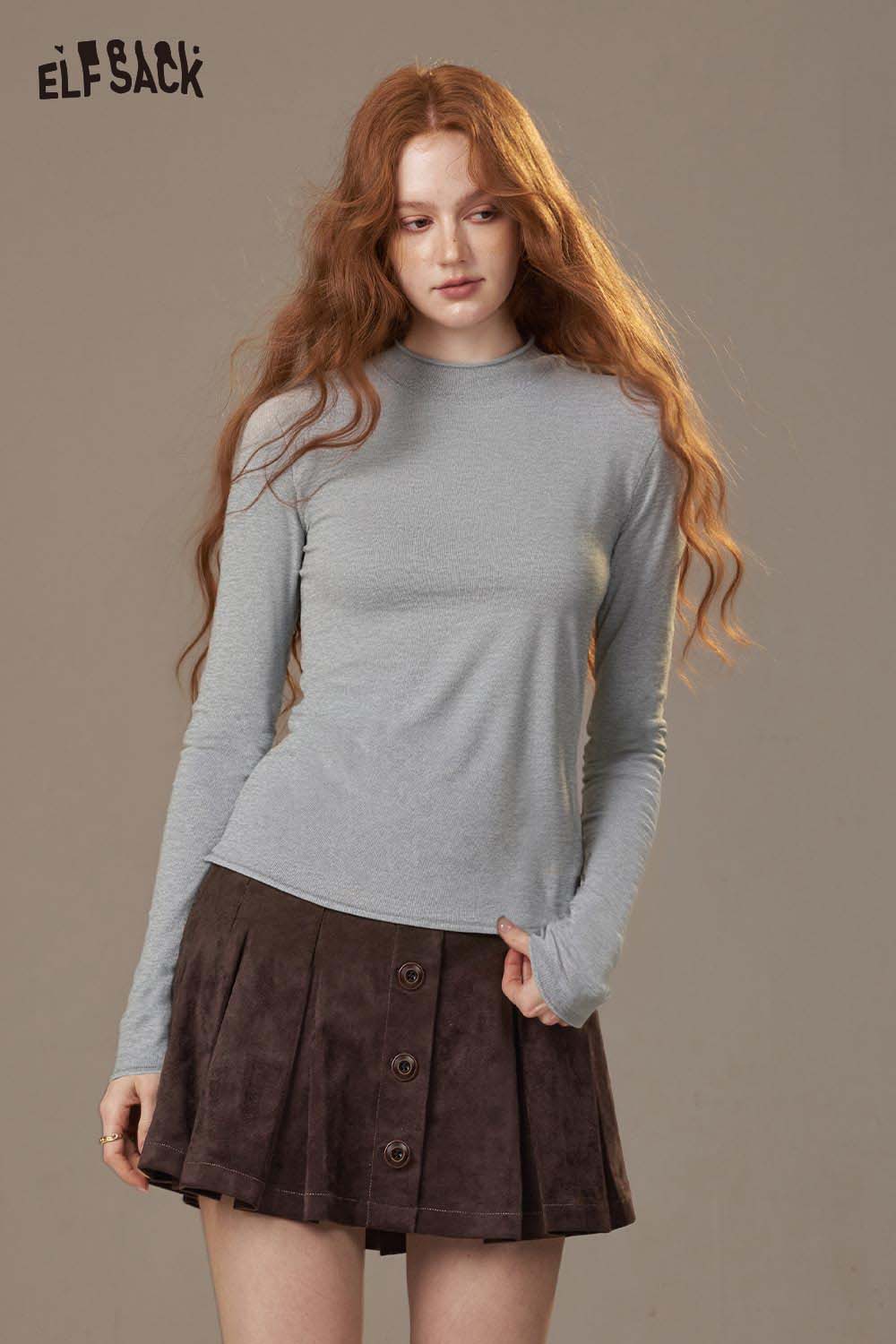 ELFSACK Soft Slim Fit Solid Half Neck Knit Sweater