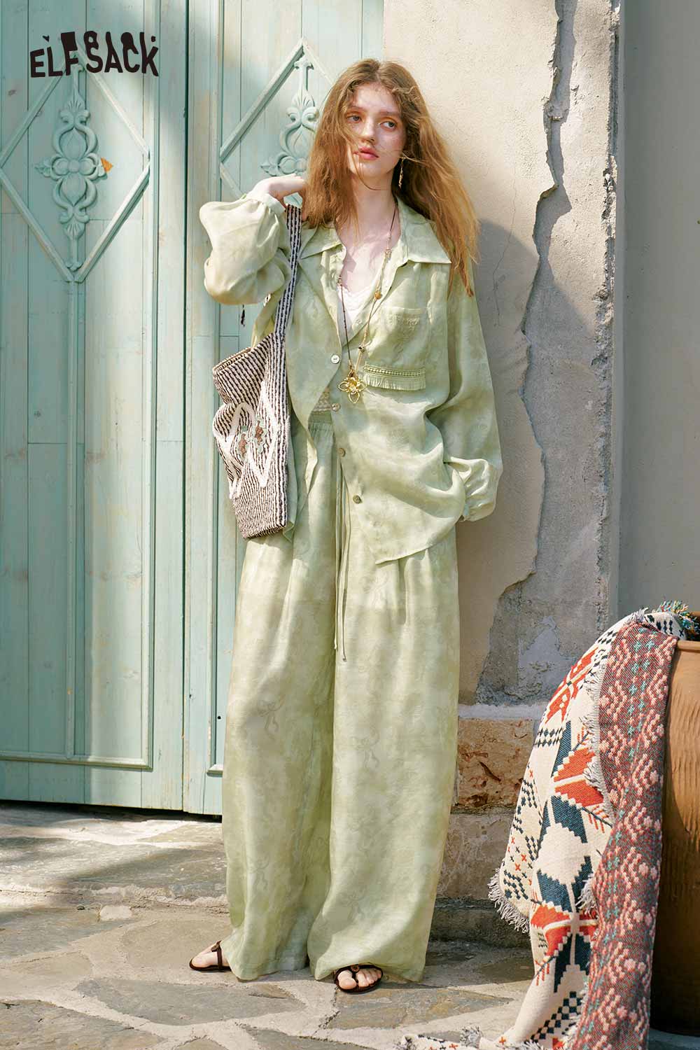 ELFSACK Tassel Drawstring Paisley Pants Set