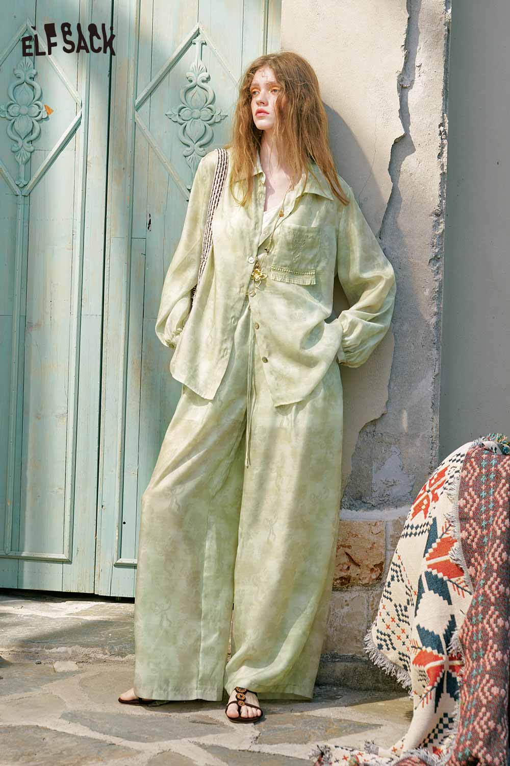 ELFSACK Tassel Drawstring Paisley Pants Set