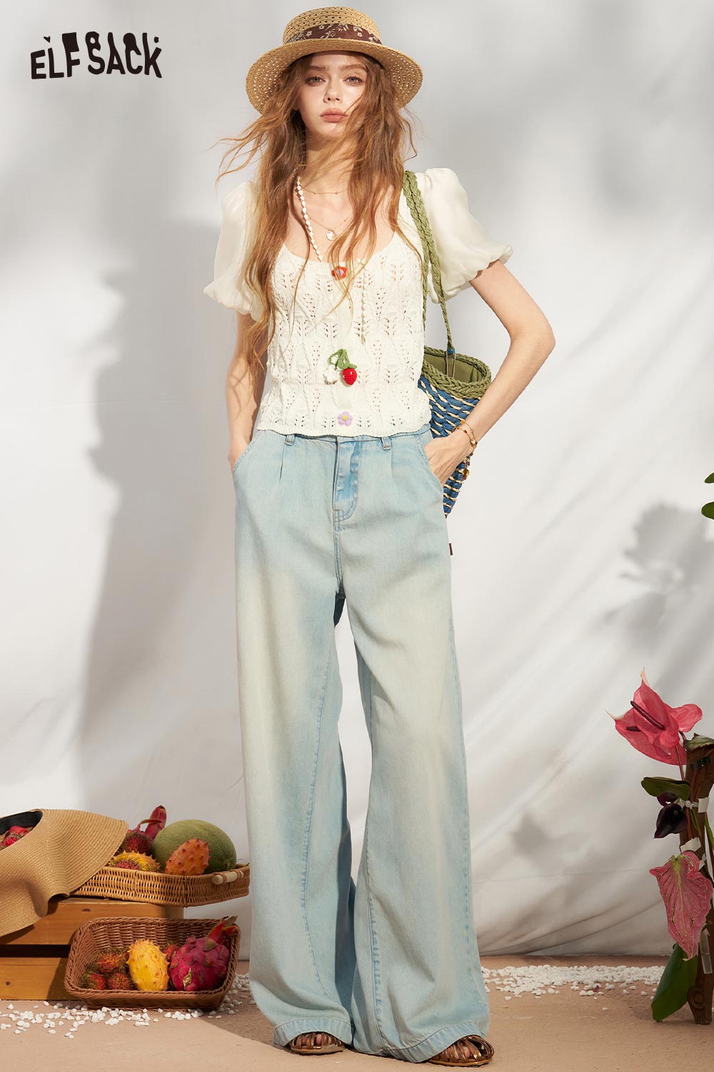 ELFSACK Tencel Denim Wide Leg Pants
