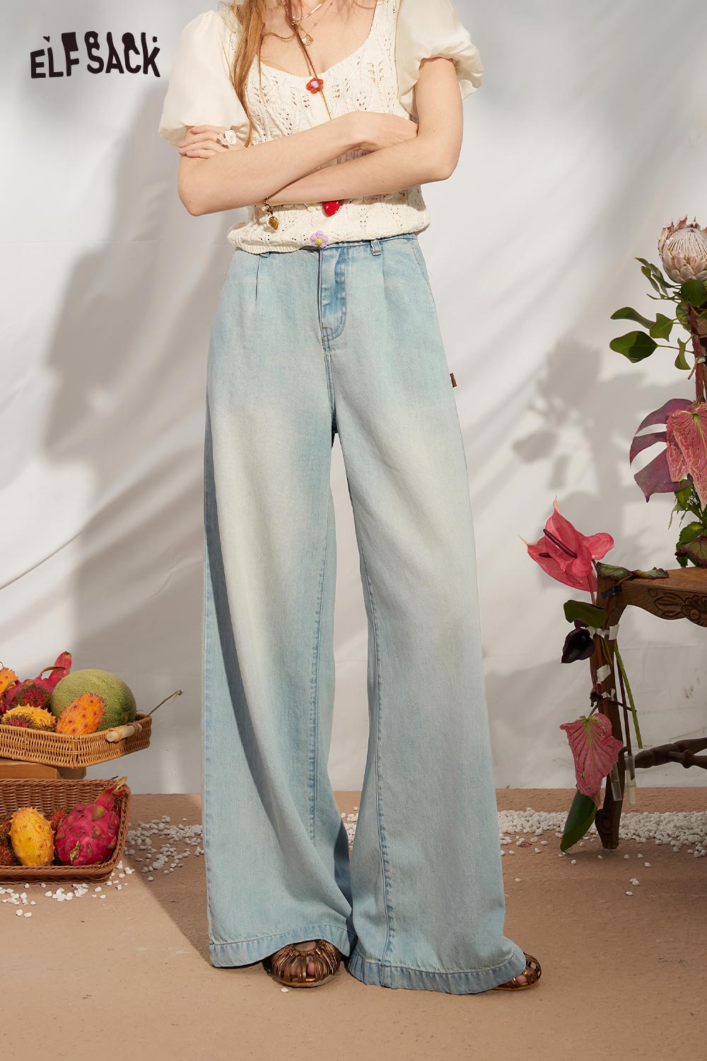 ELFSACK Tencel Denim Wide Leg Pants