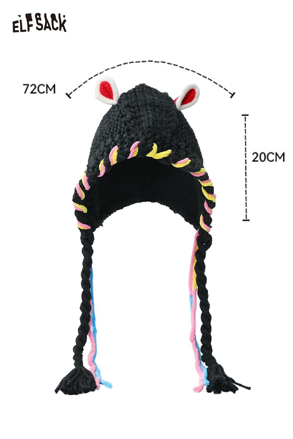 ELFSACK Textured Knit Animal Ear Tassel Braid Detail Bucket Hat