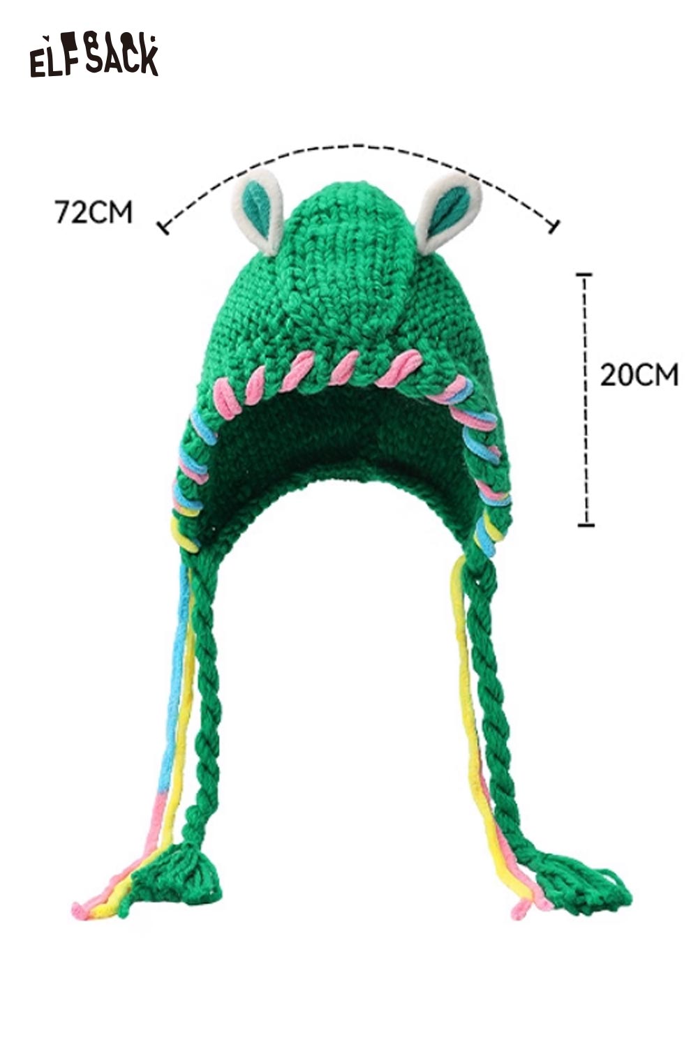 ELFSACK Textured Knit Animal Ear Tassel Braid Detail Bucket Hat