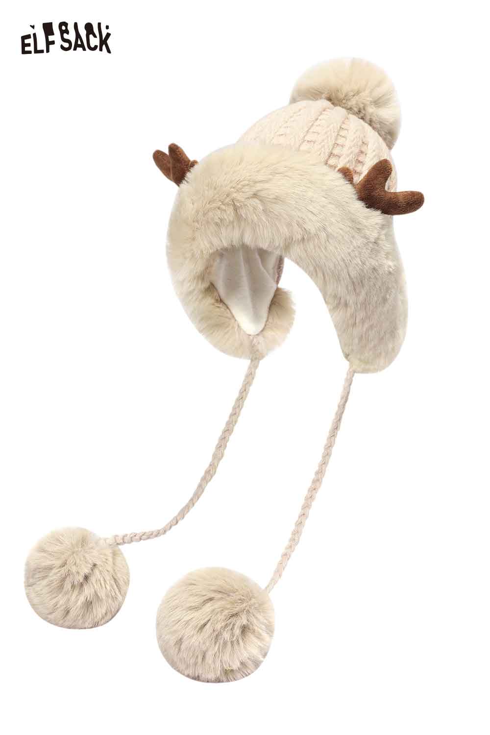 ELFSACK Thick Cute Deer Antlers Plush Hat
