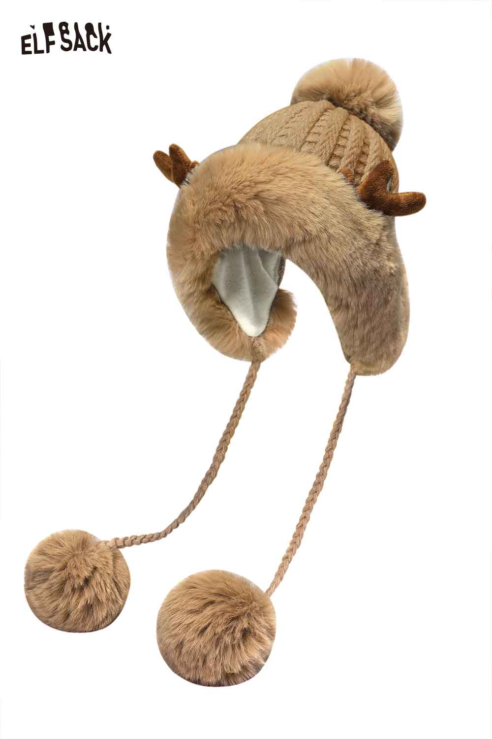ELFSACK Thick Cute Deer Antlers Plush Hat