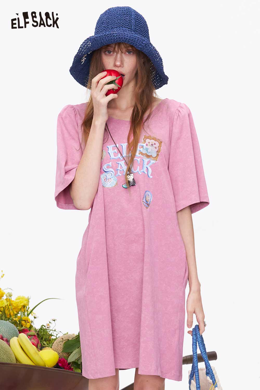 ELFSACK Tie Back Bear Embroidery Dress