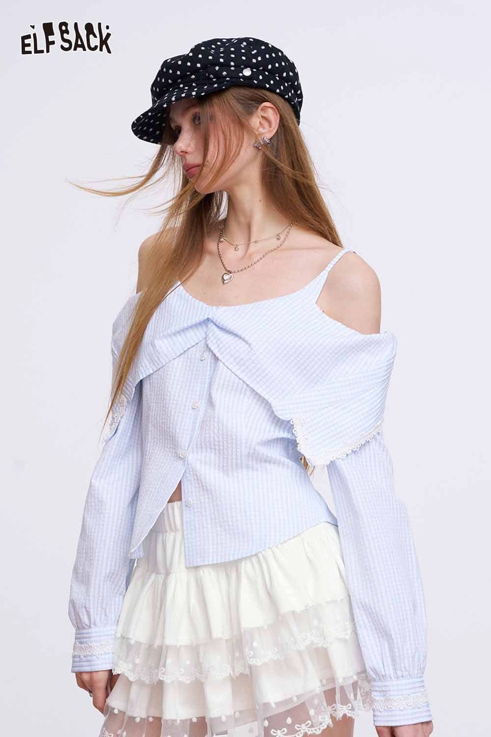 ELFSACK Tiered Ruffle Lace Trim Mini Skirt