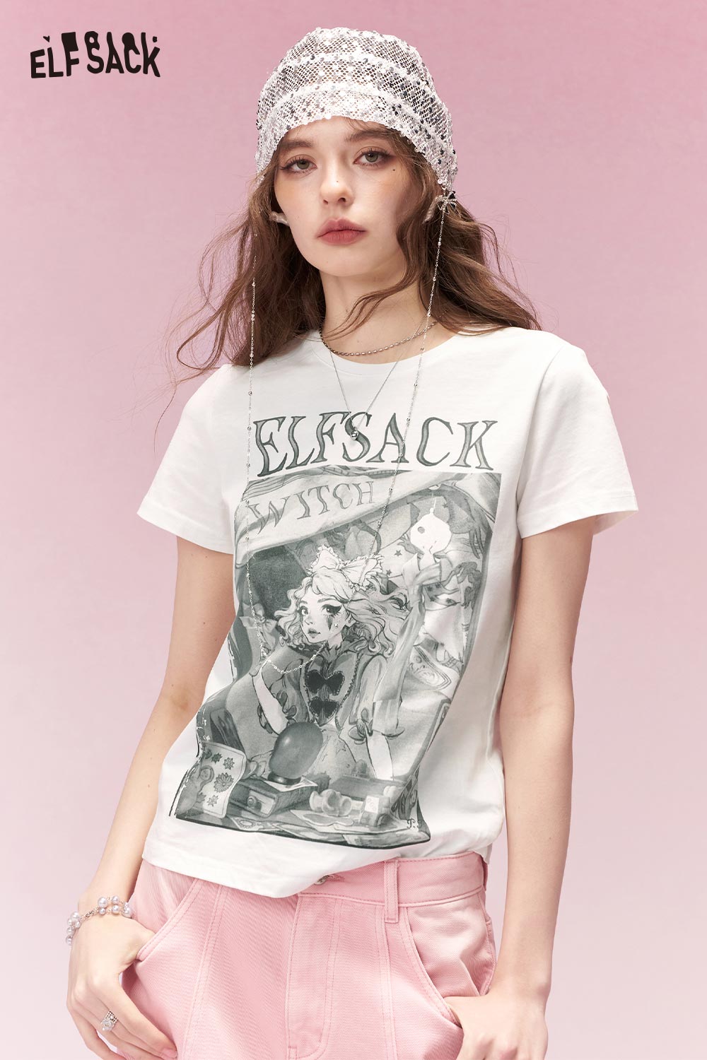 ELFSACK Trendy Cool Poster Print Cotton Short Sleeve Tshirt
