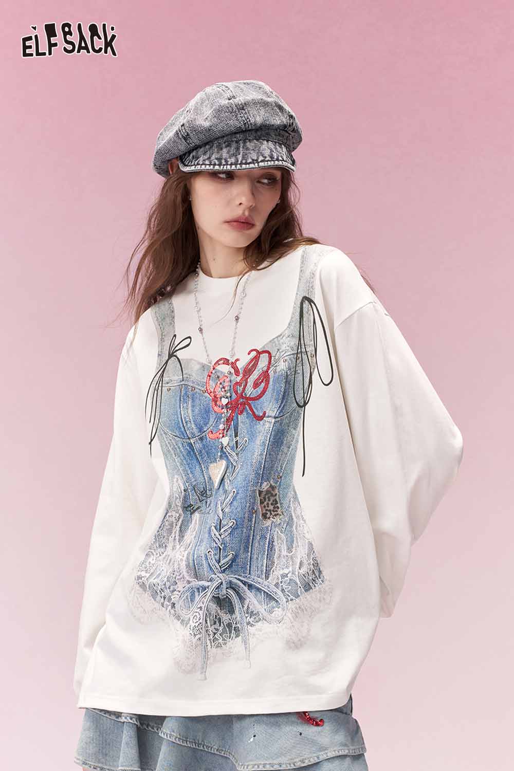 ELFSACK Trompe Loeil Printed Long Sleeve TShirt