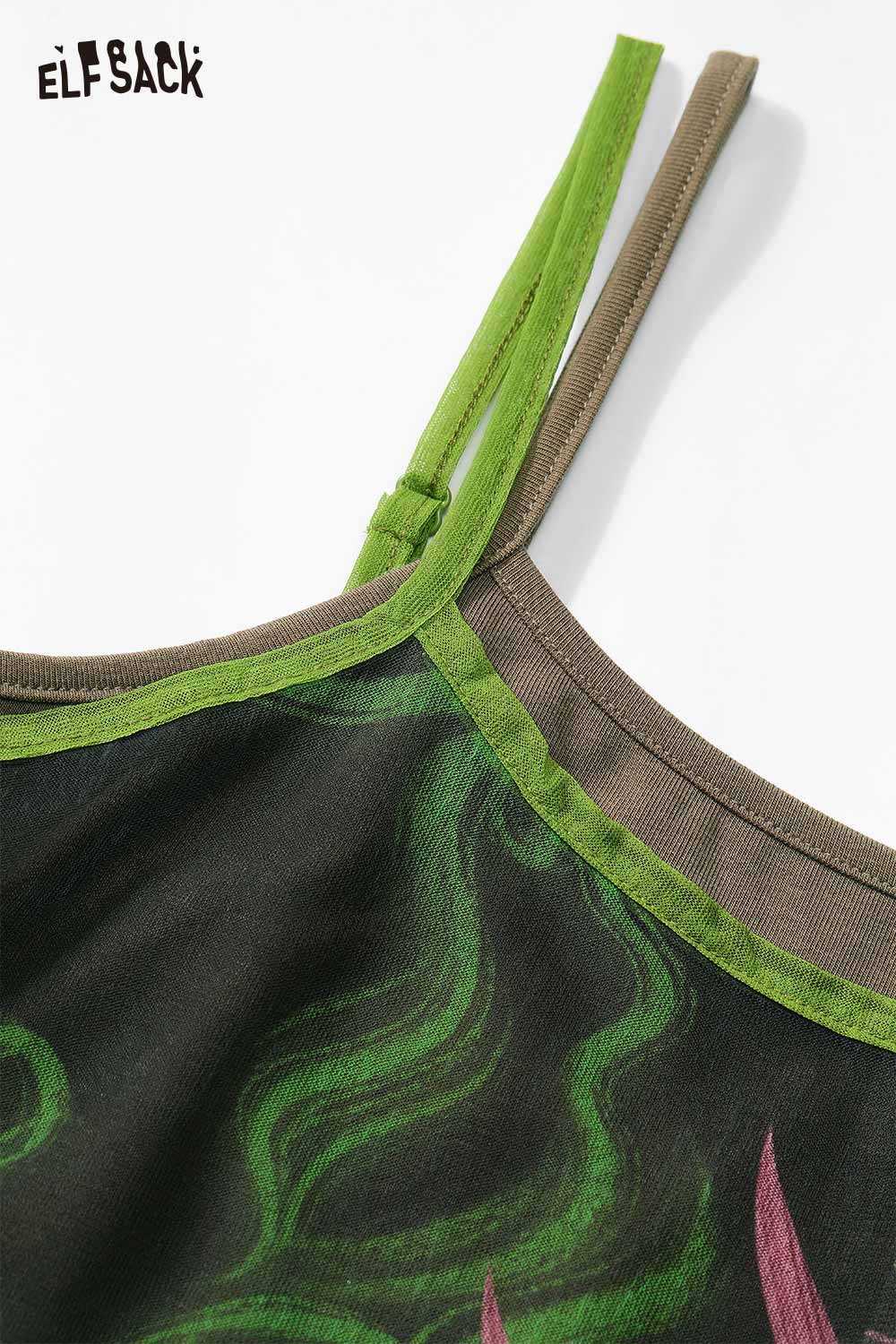 ELFSACK Tropical Print Contrast Trim Cami