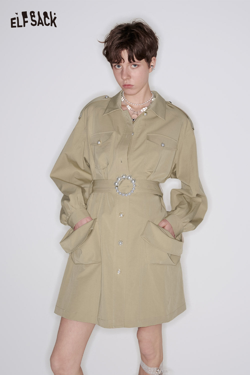 ELFSACK Twill Blend Utility Waist Defining Dress