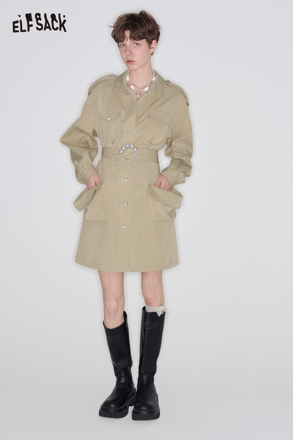 ELFSACK Twill Blend Utility Waist Defining Dress