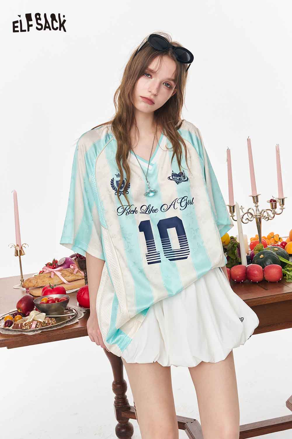 ELFSACK V-Neck Color Block Soccer Jersey Tee