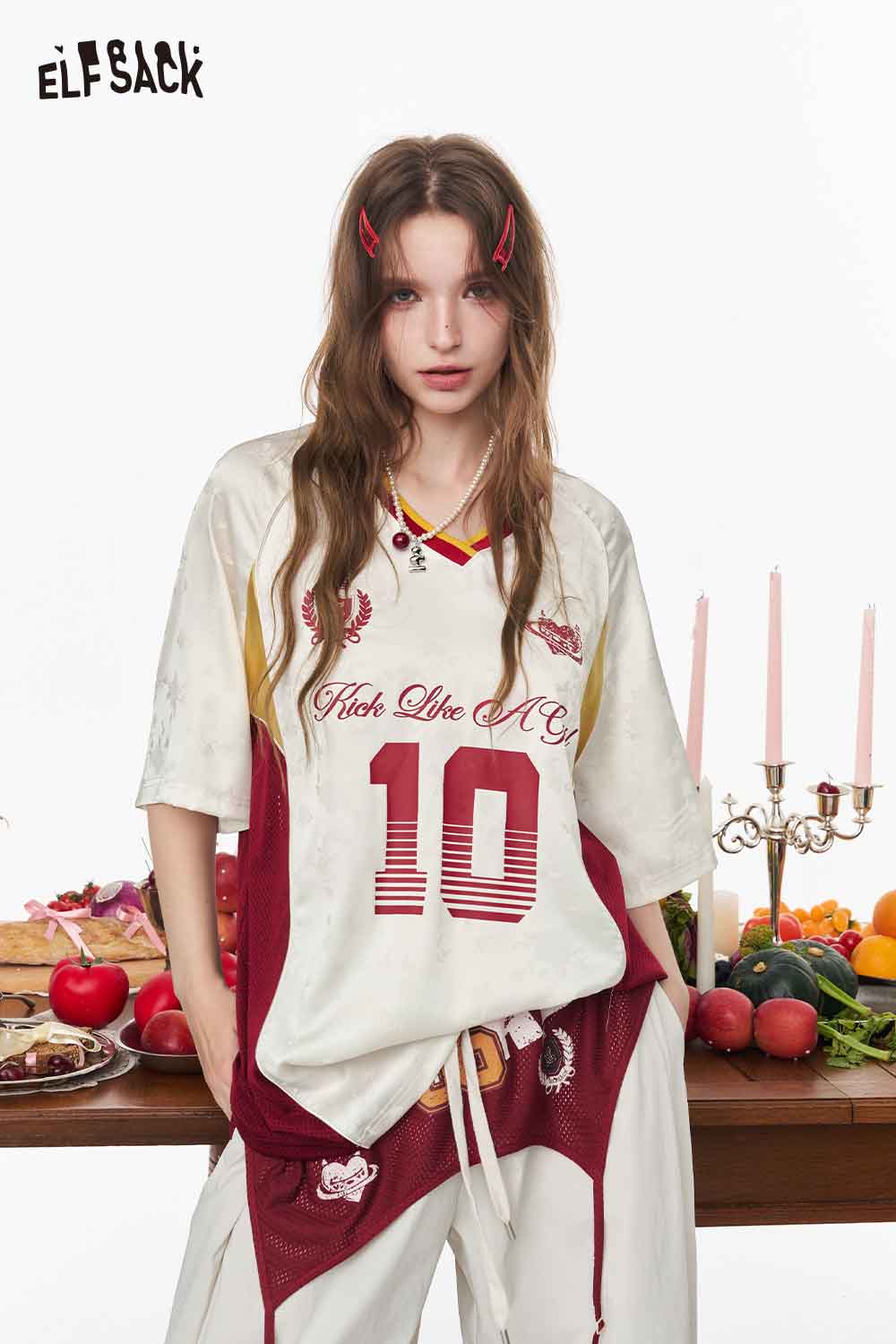 ELFSACK V-Neck Color Block Soccer Jersey Tee