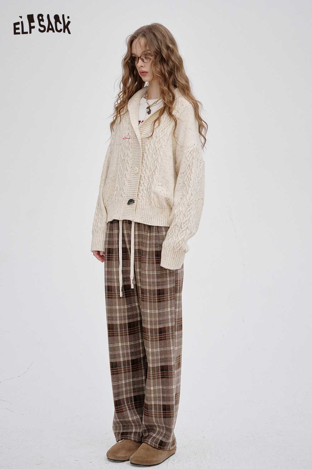 ELFSACK Soft Irregular Button Lapel Knit Sweater