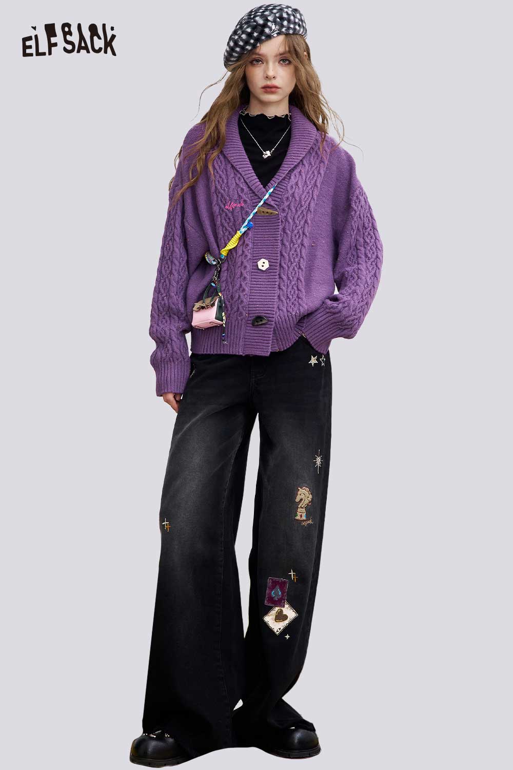 ELFSACK Soft Irregular Button Lapel Knit Sweater