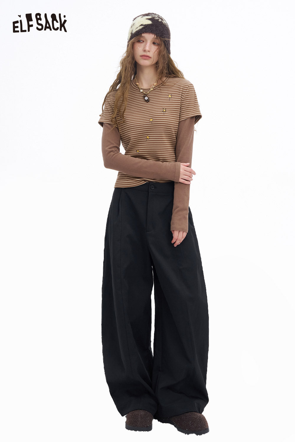 ELFSACK Soft Classic Loose Solid Straight Wide Leg Floor Length Pants