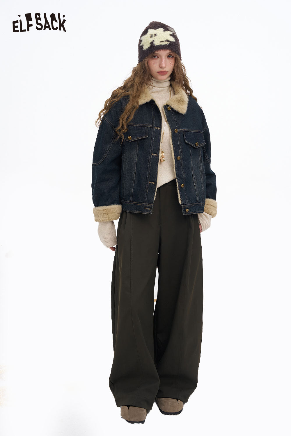 ELFSACK Soft Classic Loose Solid Straight Wide Leg Floor Length Pants