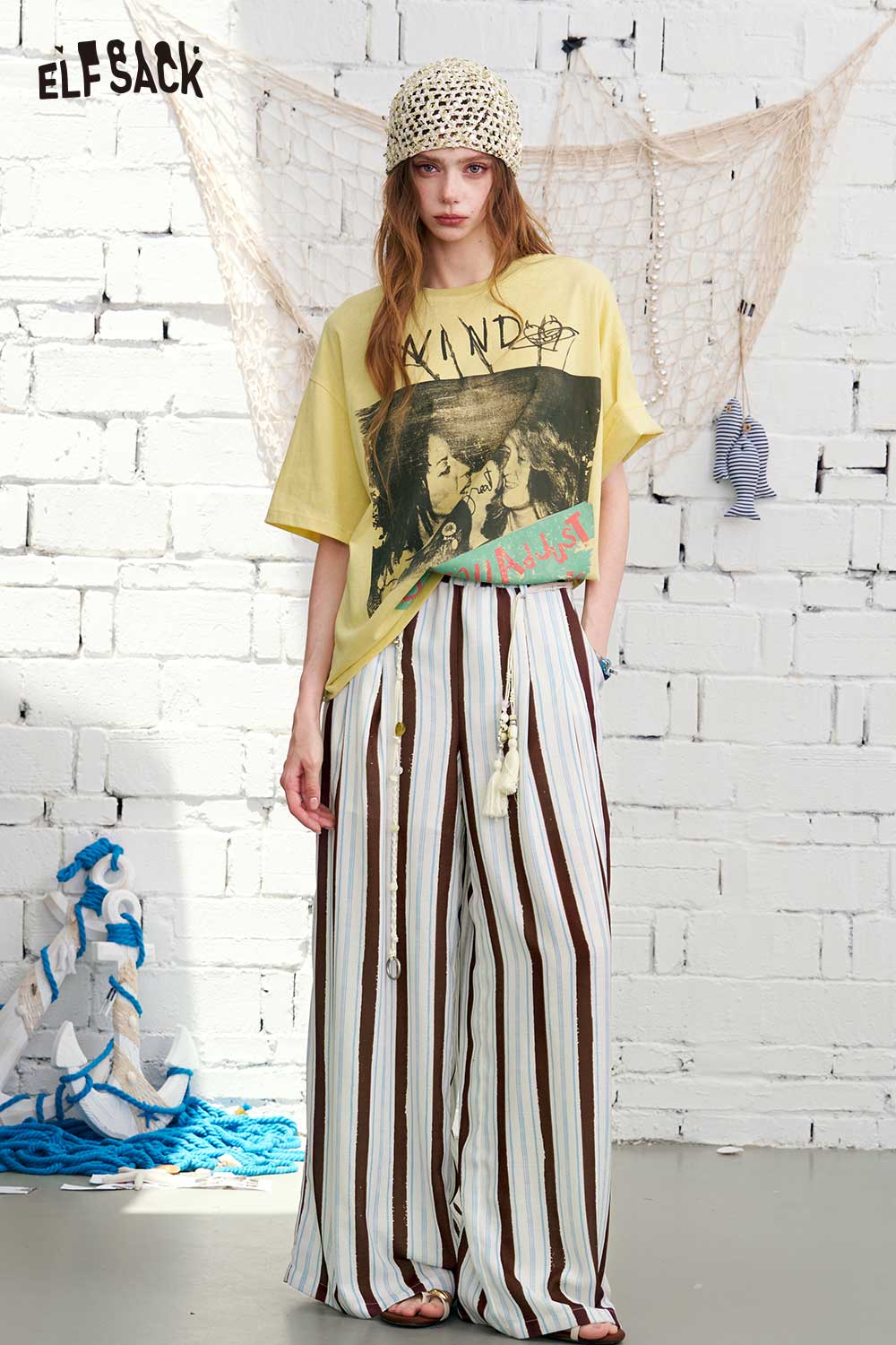ELFSACK Vintage Band Print Oversized T-Shirt