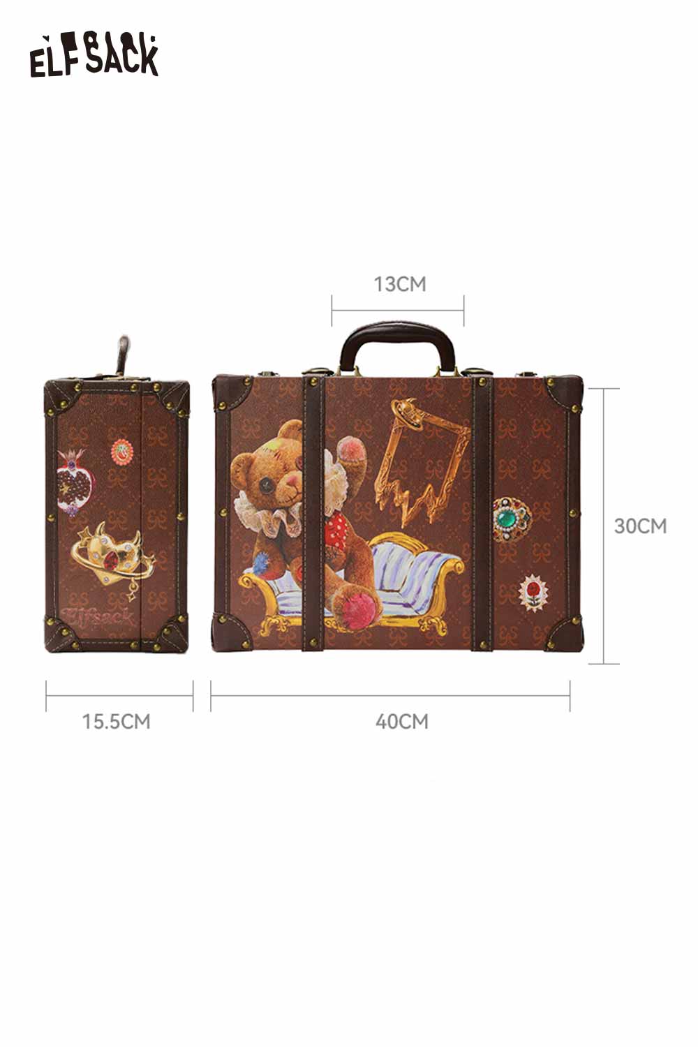 ELFSACK Vintage Bear Gem Decor Hard Case Handbag