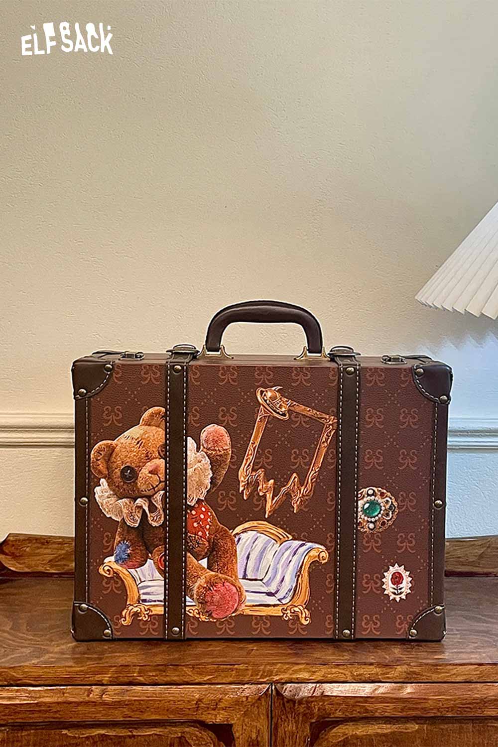 ELFSACK Vintage Bear Gem Decor Hard Case Handbag