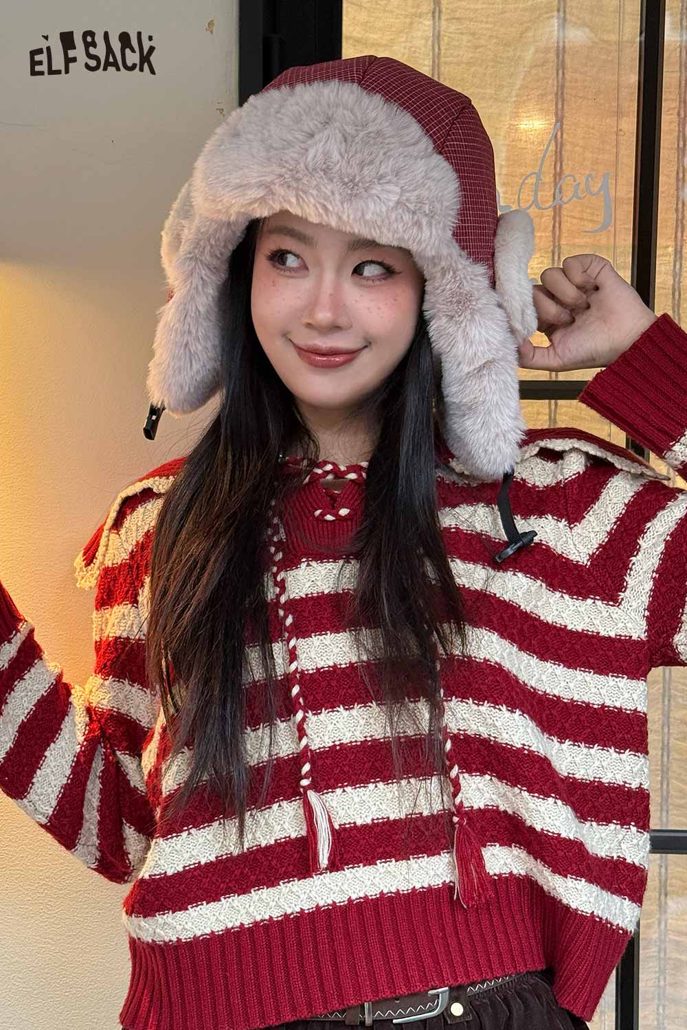 ELFSACK Vintage Cute Fine Plaid Plush Lining Ear Flap Ushanka Beanie