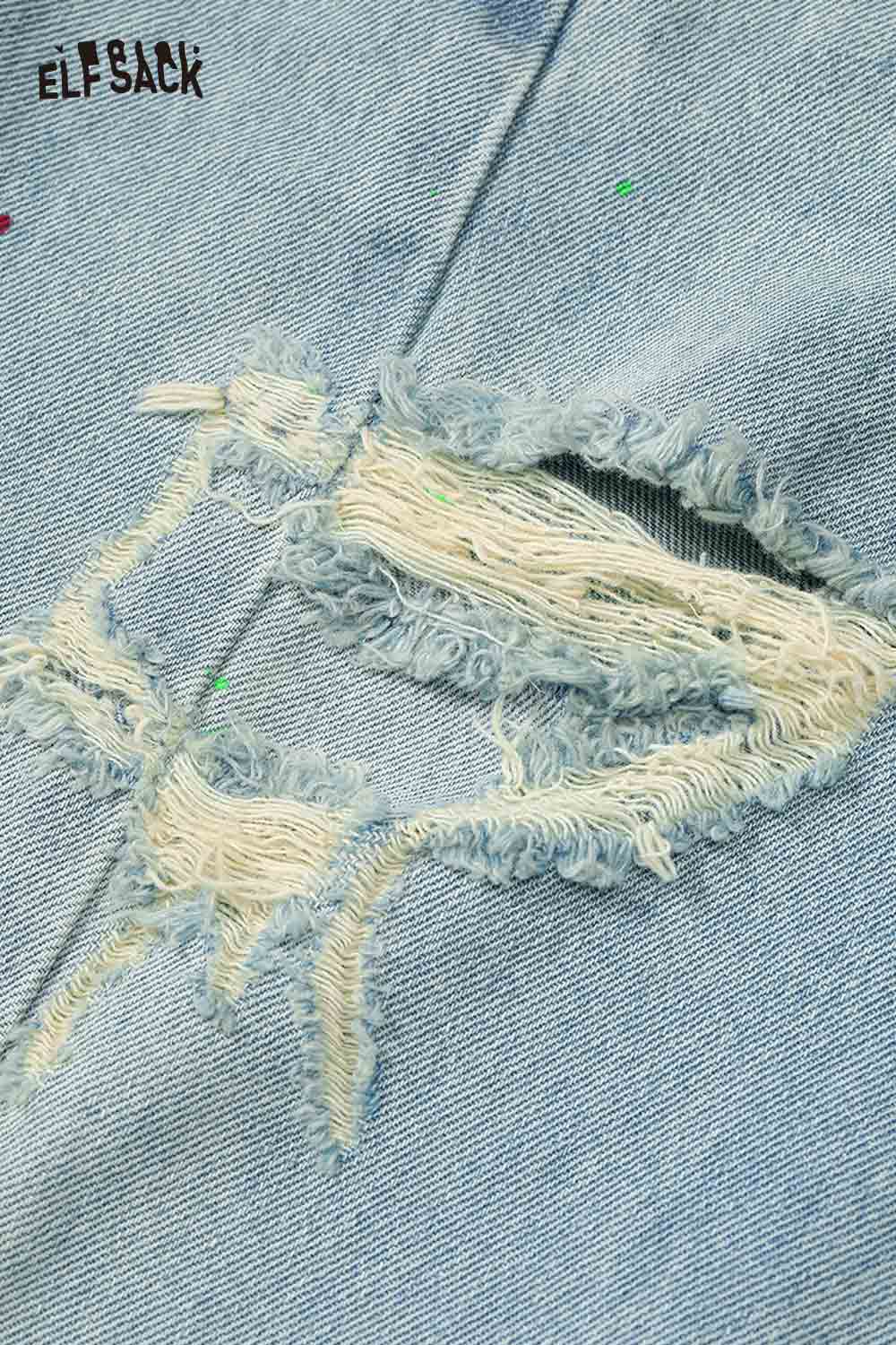 ELFSACK Vintage Denim Jeans with Bow Embroidery