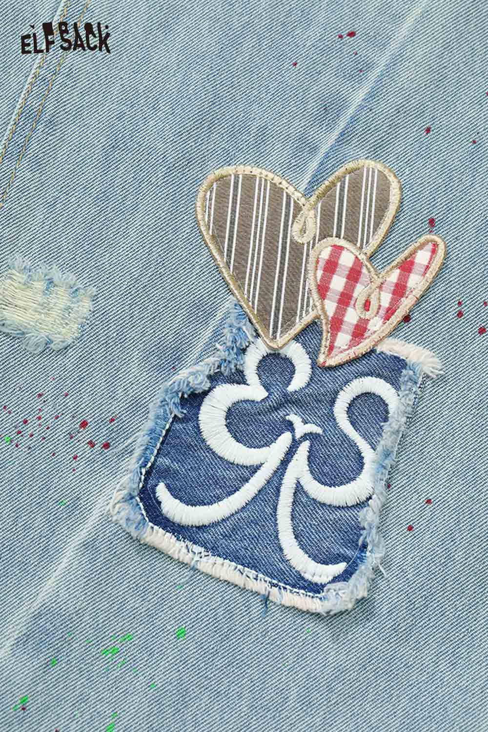 ELFSACK Vintage Denim Jeans with Bow Embroidery